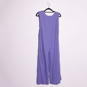 Free People Quinn Crepe Scoop Neck Sleeveless Wide Leg Jumpsuit Jumper Purple S